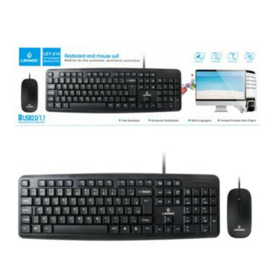 CAIXA FECHADA 30 Unidades Kit Teclado e Mouse com Fio Usb Padrão LEHMOX - LEY-214