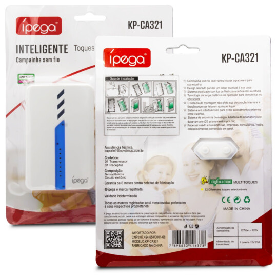 Campainha Sem Fio Bivolt 32 Toques Longo Alcance ÍPEGA - KP-CA321