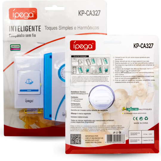 Campainha sem Fio Bivolt 32 Toques Longo Alcance ÍPEGA - KP-CA327