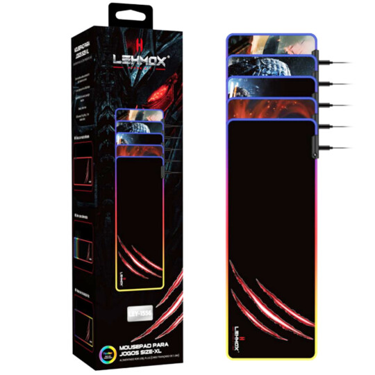 Mousepad Gamer Estampado Extra Grande 800x300mm com Led RGB Lehmox - LEY-1556