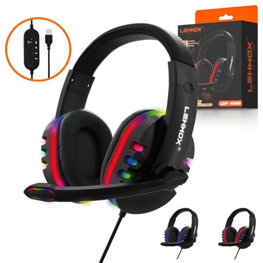 Fone Headset Gamer Usb Com Microfone E Led Lehmox - LEF-1040