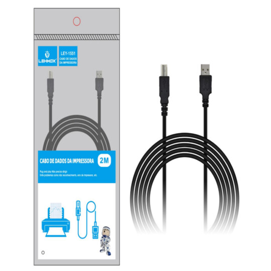 Cabo para Impressora USB com 2 Metros Lehmox - LEY-1551