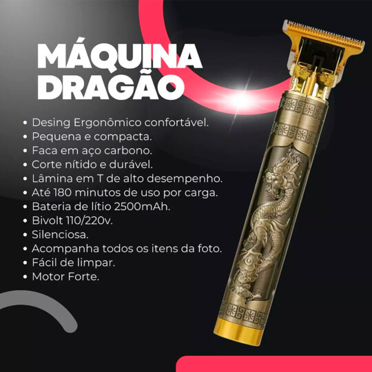 Maquina de Cortar Cabelo/Barba Recarregavel Dragon KAPBOM - KA-3600