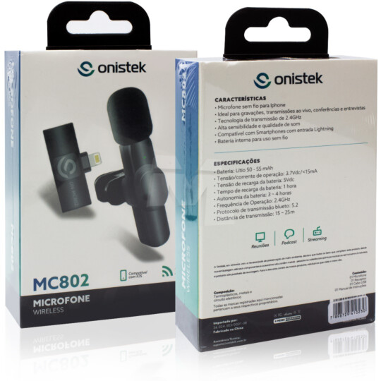 Microfone de Lapela sem Fio Conexão Lightning para IOS - ON-MC802