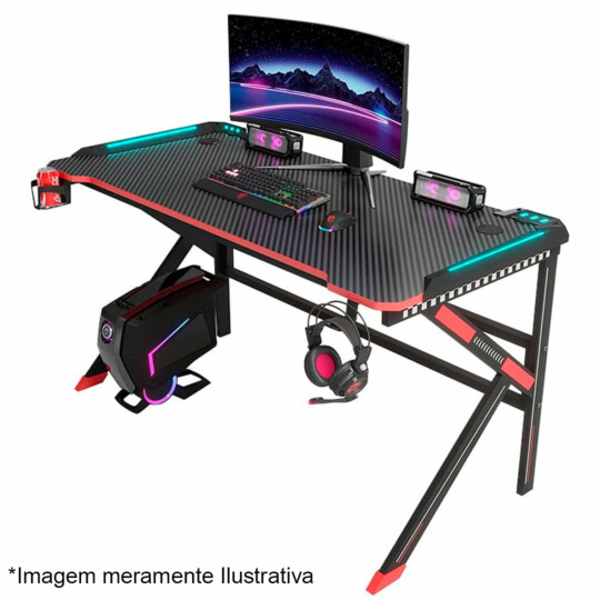 Mesa Gamer com Led para Computador Suporte para Headset - DELTA-M1202K