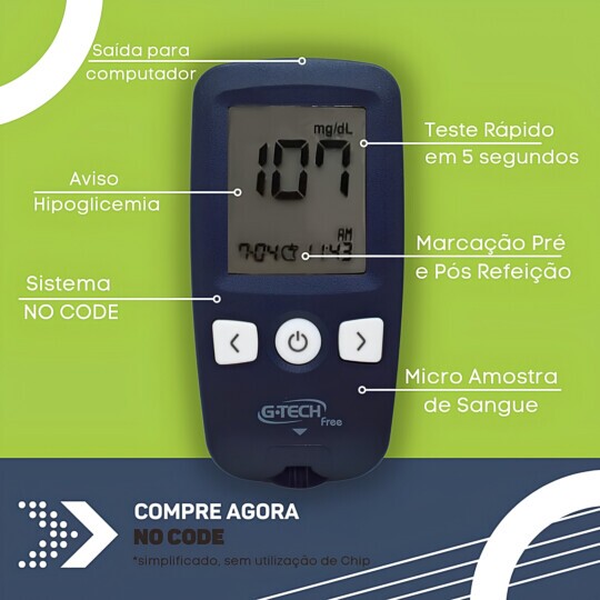 Kit Medidor de Glicose Completo G-tech Free Com Tiras