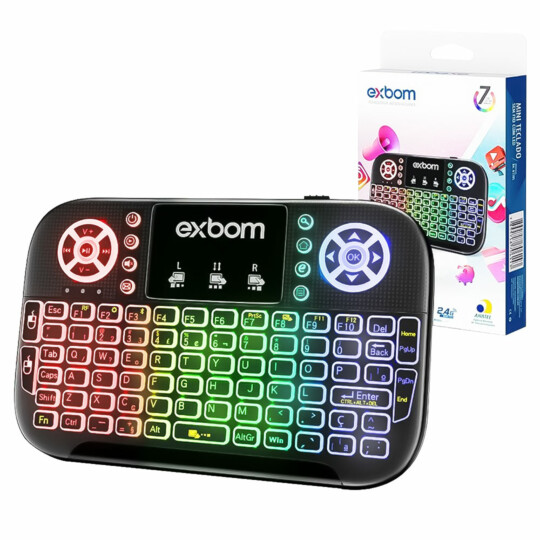 Mini Teclado Touchpad Wireless 2.4GHz Usb e Bluetooth Iluminado 03521 Exbom - BK-BTI8S