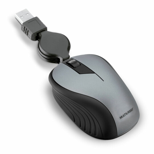 Mouse Multilaser Usb Retrátil Emborrachado 1200dpi Cinza - MO232