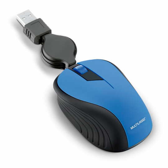 Mouse Multilaser Usb Retrátil Emborrachado 1200 dpi Azul - MO235