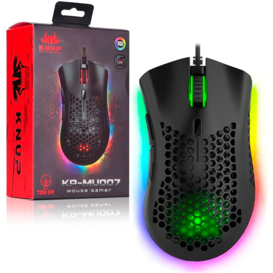 Mouse Gamer LED RGB Optico com Fio 7 Botoes 7200 Dpi KNUP - KP-MU007