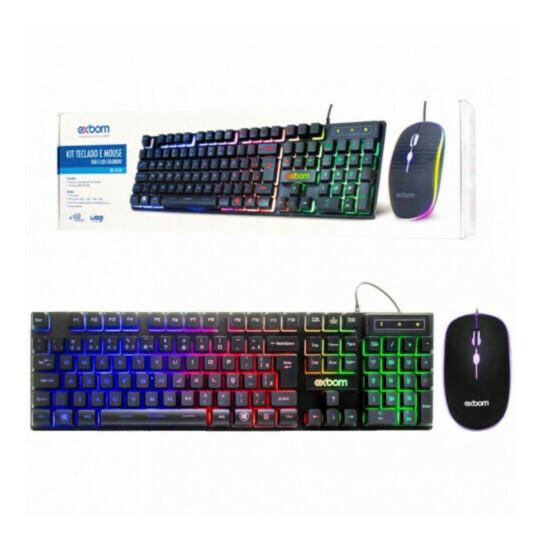 CAIXA FECHADA 20 Unidades Mouse e Teclado Com Fio Usb LED RGB ABNT II-Padrão Brasileira EXBOM - BK-G550