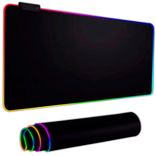 Mouse Pad Gamer com Led RGB Grande 800x300mm Preto - HE7D1
