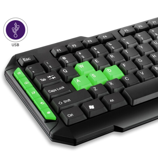 Teclado Gamer Multilaser Com Hotkeys Multimídia Preto/Verde - TC201