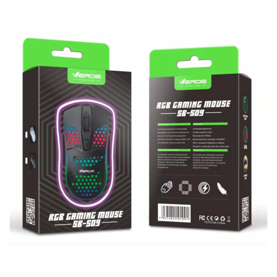 Mouse Gamer com Fio Usb e Led RGB Verde - SB-S09