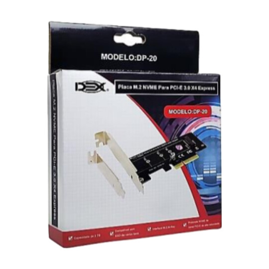 Placa PCI-e 3.0 para ssd M2 (NVME) Interna com Perfil Baixo Dex - DP-20