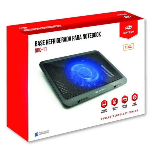 Base Gamer C3Tech para Notebook LED Azul até 14' Silenciosa - NBC-11BK