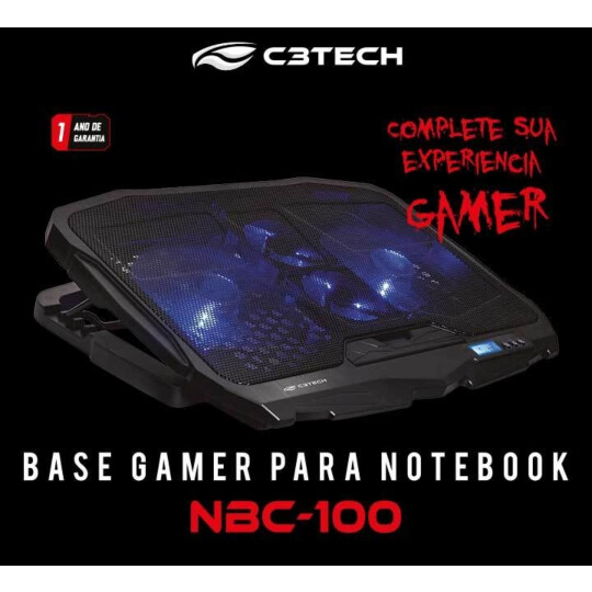 Base Gamer C3Tech para Notebook até 17.3' LED Azul 4 Coolers - NBC-100BK