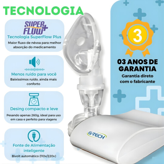 Inalador Nebulizador Compressor G-Tech DC1 Silencioso Bivolt Portátil