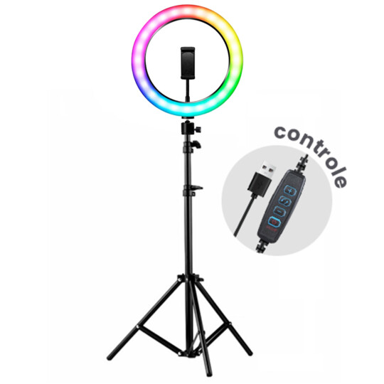 Ring Light Profissional RGB 10 Polegadas Kit com Tripe 2 Metros - OR-PL10R KIT