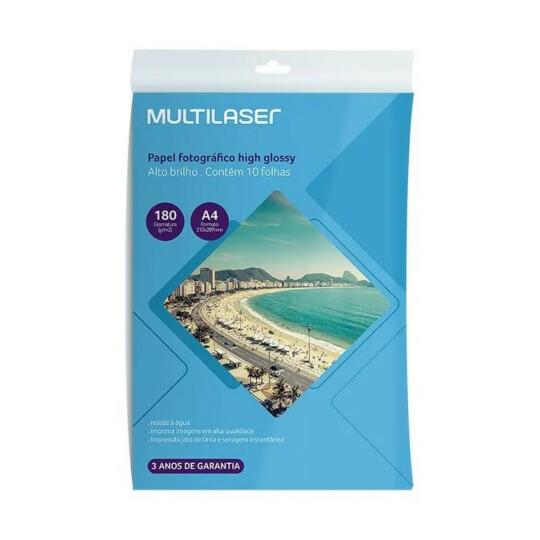 Papel Fotográfico Glossy A4 180g 10 Folhas Multilaser - PE030