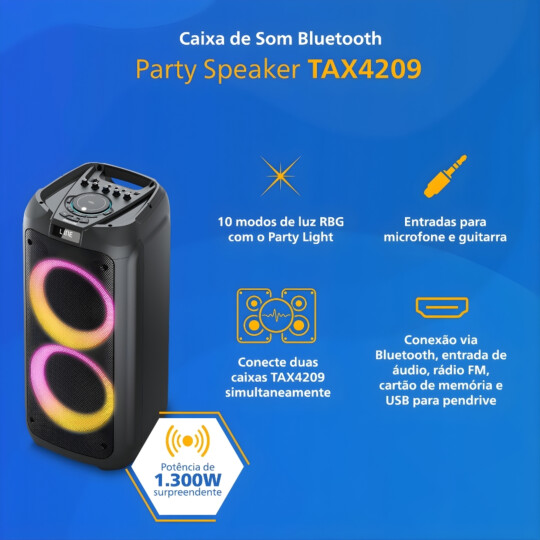 Caixa de som Philips Party Speaker TAX4209/78 Bluetooth Luzes LED