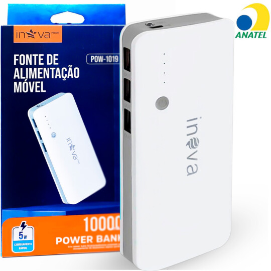 Power Bank 10000 mAh com 3 Portas Usb Carregador Portátil Inova - POW-1019