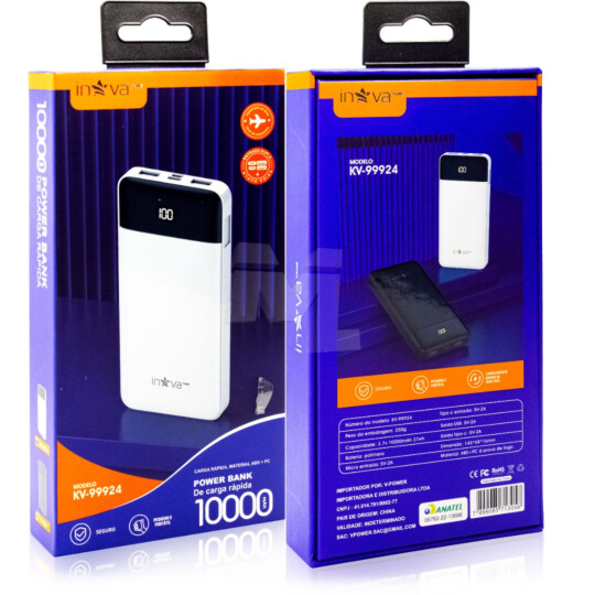 Power Bank Carregador Portátil 10.000 mAh 2 Usb INOVA - KV-99924