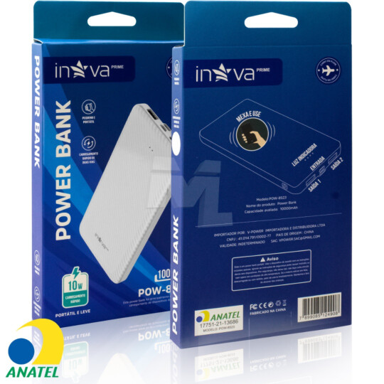 Power Bank Carregador Portátil 10.000mAh 2 Usb + Type-C INOVA - POW-8523