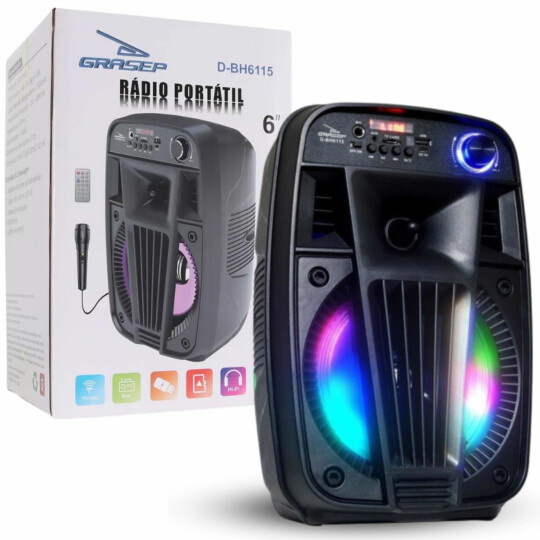 Caixa de Som Bluetooth Portátil 20W Rádio USB com Microfone GRASEP - D-BH6115