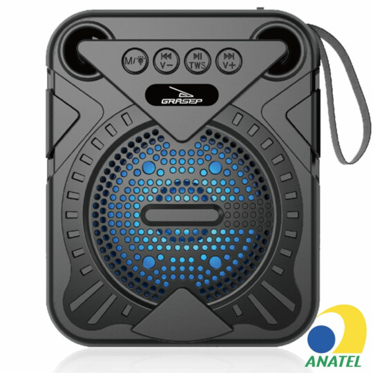 Caixa de Som Bluetooth Portátil 10W Rádio USB GRASEP - D-S3146