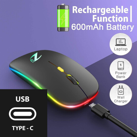Mouse sem Fio Bluetooth 5.2 & Wireless 2.4Ghz USB C Recarregável DPI Ajustável - AP04