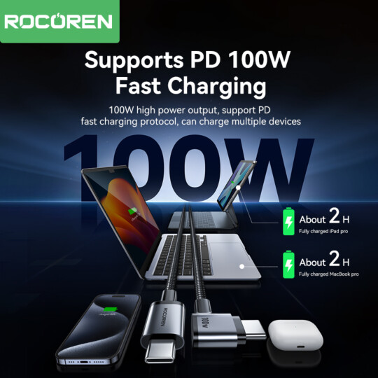 Cabo USB C Kaijia Rocoren Data USB C para USB C 100W 1m - RCXCTT1-KJ0G