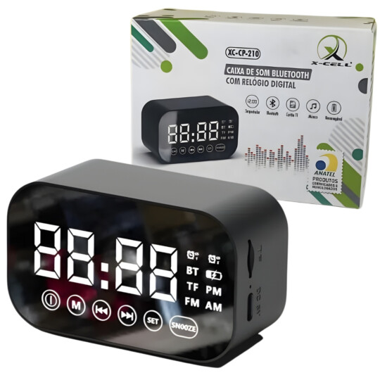 Relógio Despertador Caixa De Som Bluetooth Rádio Fm Digital