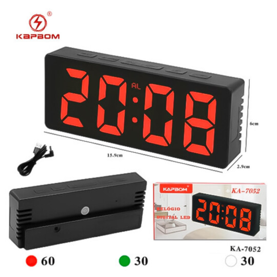 Relógio Digital de Mesa LED com Despertador KAPBOM - KA-7052