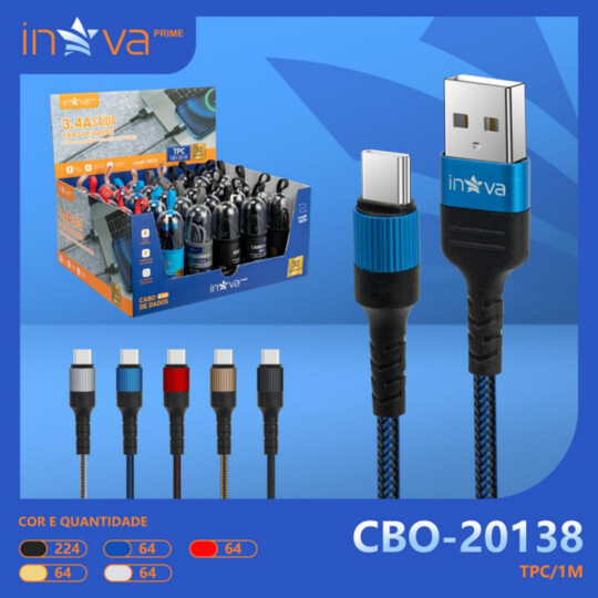CAIXA FECHADA com 30 Unidades Cabo Type-C 1 Metro INOVA - CBO-20138