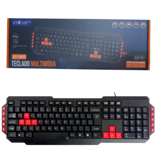 Teclado Multimídia com Fio Usb e Teclas Pintadas Inova - KEY-9969