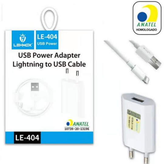 Kit Carregador e Cabo de Celular IOS Lightning Selo Anatel Lehmox - LE-404 IOS