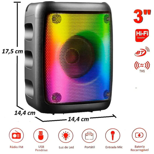 Caixa de Som Bluetooth Portátil 10W FM SD Usb GRASEP - D-3139