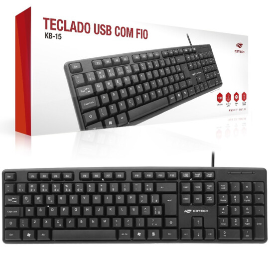 Teclado Usb Padrão ABNT2 C3tech Preto - KB-15BK 