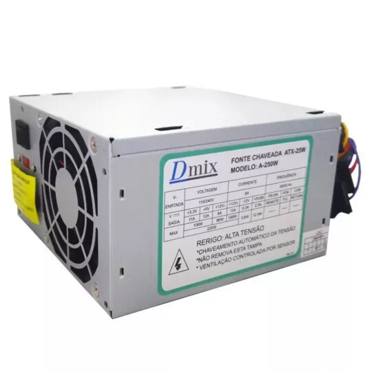 Fonte ATX 250W Sata 24 Pinos sem Cabo de Força Dex - A250W