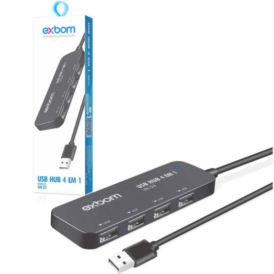 Hub Usb 2.0 4 Portas 480 Mbps 4 em 1 Carregamento Smart 03921 Exbom - UH-25X