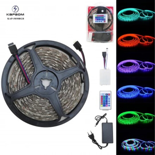 Fita Led 5050 RGB 6 Cores 5 Metros com Fonte de Alimentação Kapbom - KAP-5050RGB