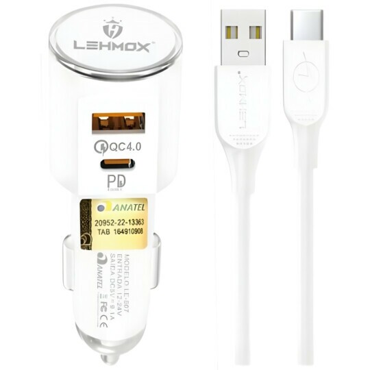 Carregador Veicular 30w Entrada USB e Type-C LEHMOX - LE-507-4