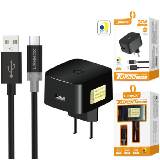 Carregador Turbo 30W com Cabo Usb Tipo C LEHMOX - LE-91 TYPE