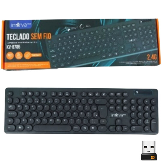 Teclado sem Fio Wireless 2.4 Ghz Teclas Redondas Preto Inova - KV-8785