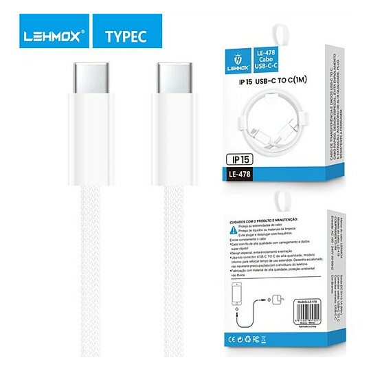 Cabo Usb Type-C para Type-C 1 Metro Lehmox - LE-478C-C