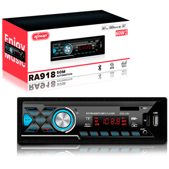 Som Automotivo Bluetooth Usb Aux Rádio AM/FM KNUP - KP-RA918
