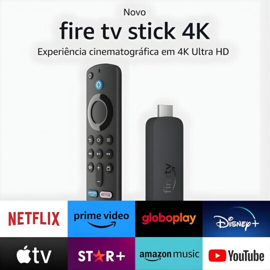 Amazon Fire Stick 4k WI-FI 6 Alexa Por Voz Inteligente Preto