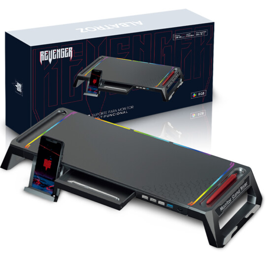 Suporte para Monitor e Notebook com Led RGB 4 Porta USB Suporte de celular - ATZ001