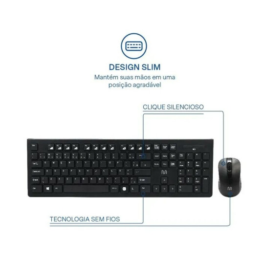Kit Teclado e Mouse Sem Fio Com Conexão USB 1200 DPI - Multilaser - TC212